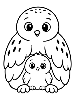 Free printable Mother Snowy Owl And Baby Chick coloring page