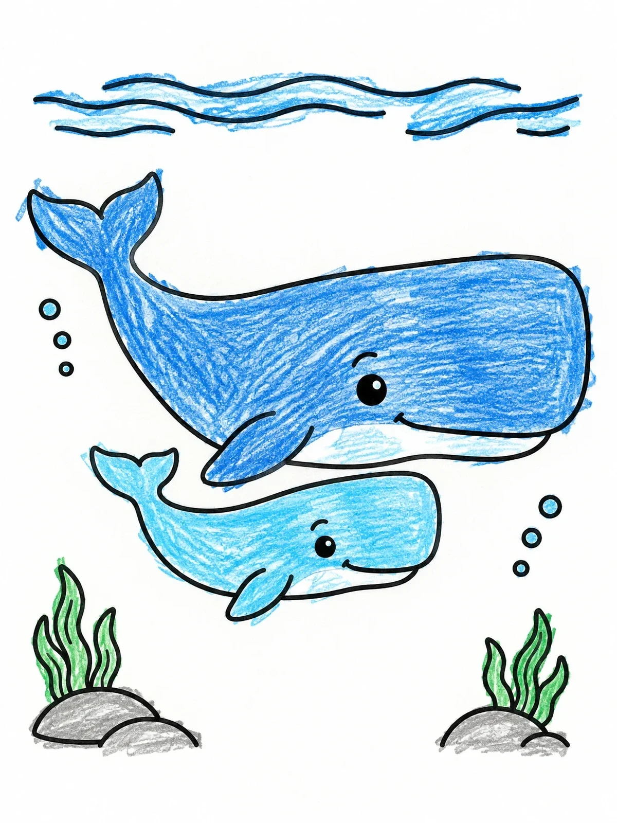 Colored example of the Mother Sperm Whale And Calf coloring page