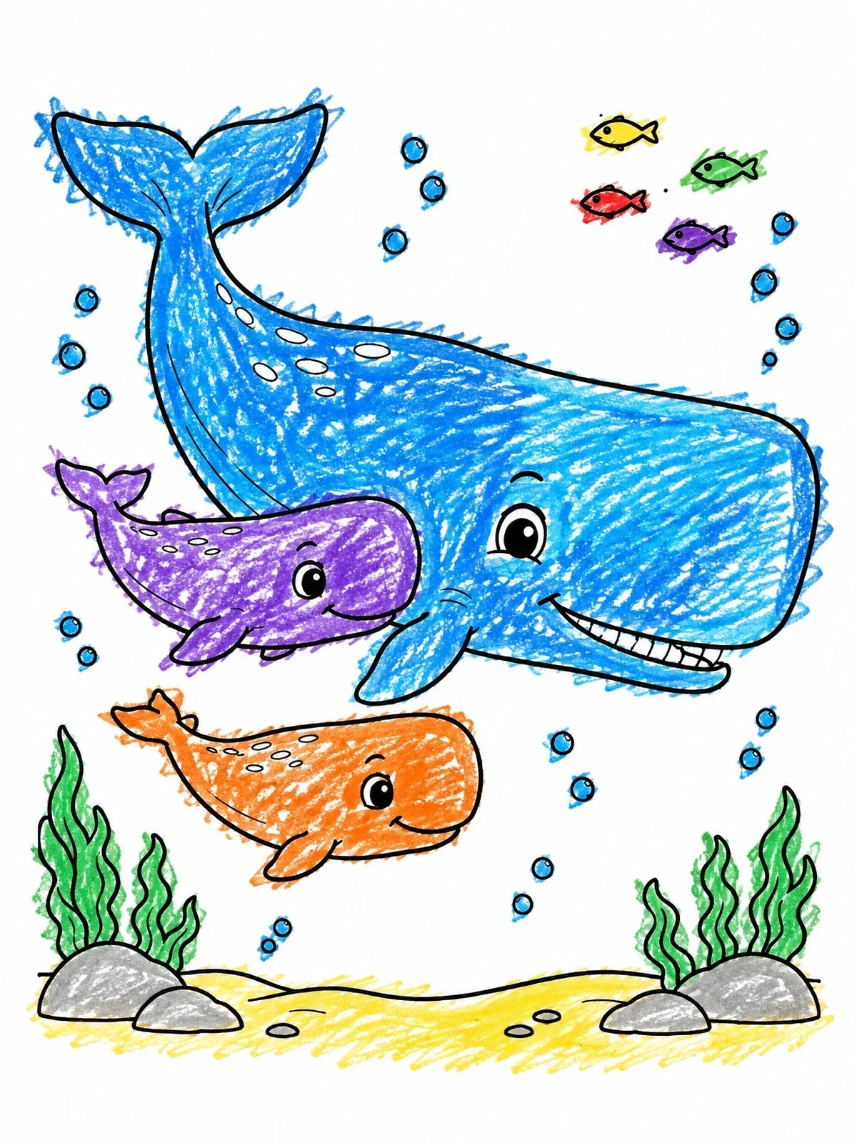 Colored example of the Mother Sperm Whale With Calves coloring page