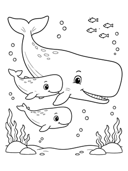 Free printable Mother Sperm Whale With Calves coloring page