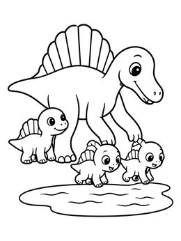 Free printable Mother Spinosaurus With Cute Hatchlings coloring page