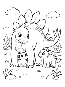 A mother dinosaur protects her little ones in this cute stegosaurus coloring page.