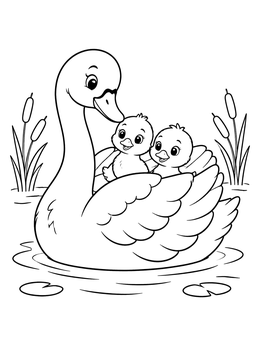 Free printable Mother Swan With Two Cygnets coloring page