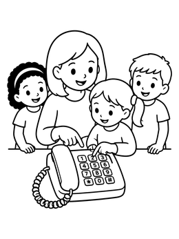 Free printable Family Learning To Dial Landline Phone coloring page