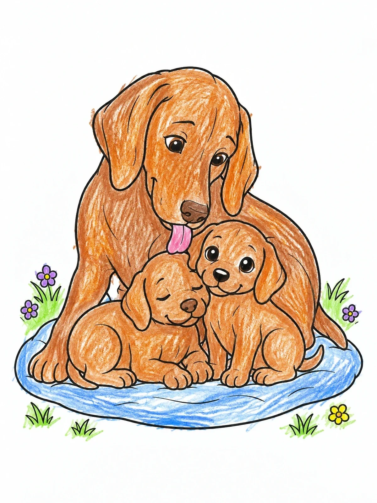 Colored example of the Mother Vizsla With Cute Puppies coloring page