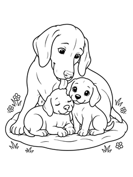 Free printable Mother Vizsla With Cute Puppies coloring page