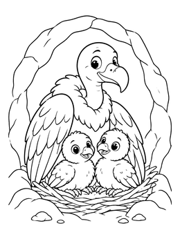 Free printable Mother Vulture With Chicks In Cave Nest coloring page