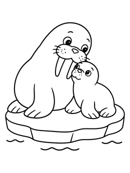 Free printable Mother Walrus And Her Pup coloring page