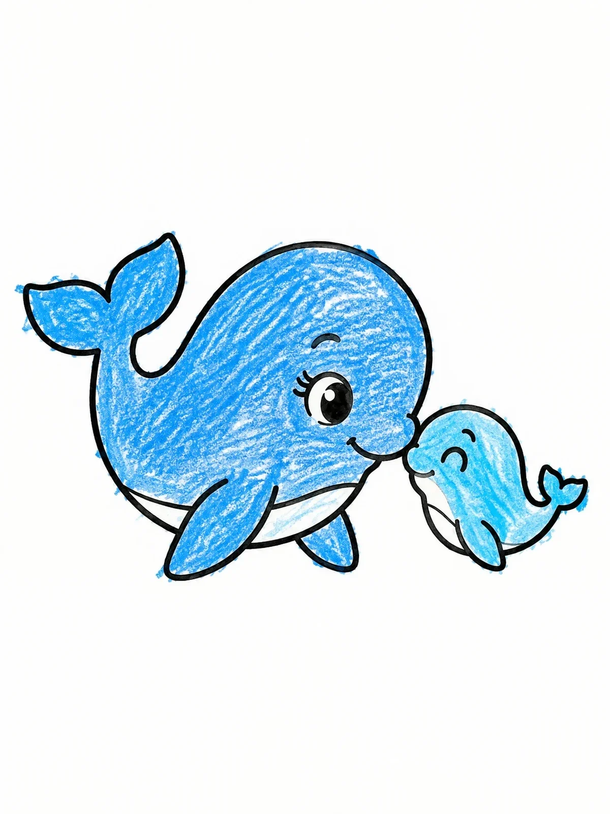 Colored example of the Mother Whale And Baby Nuzzling coloring page
