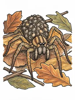 Mother Wolf Spider With Babies Coloring Page