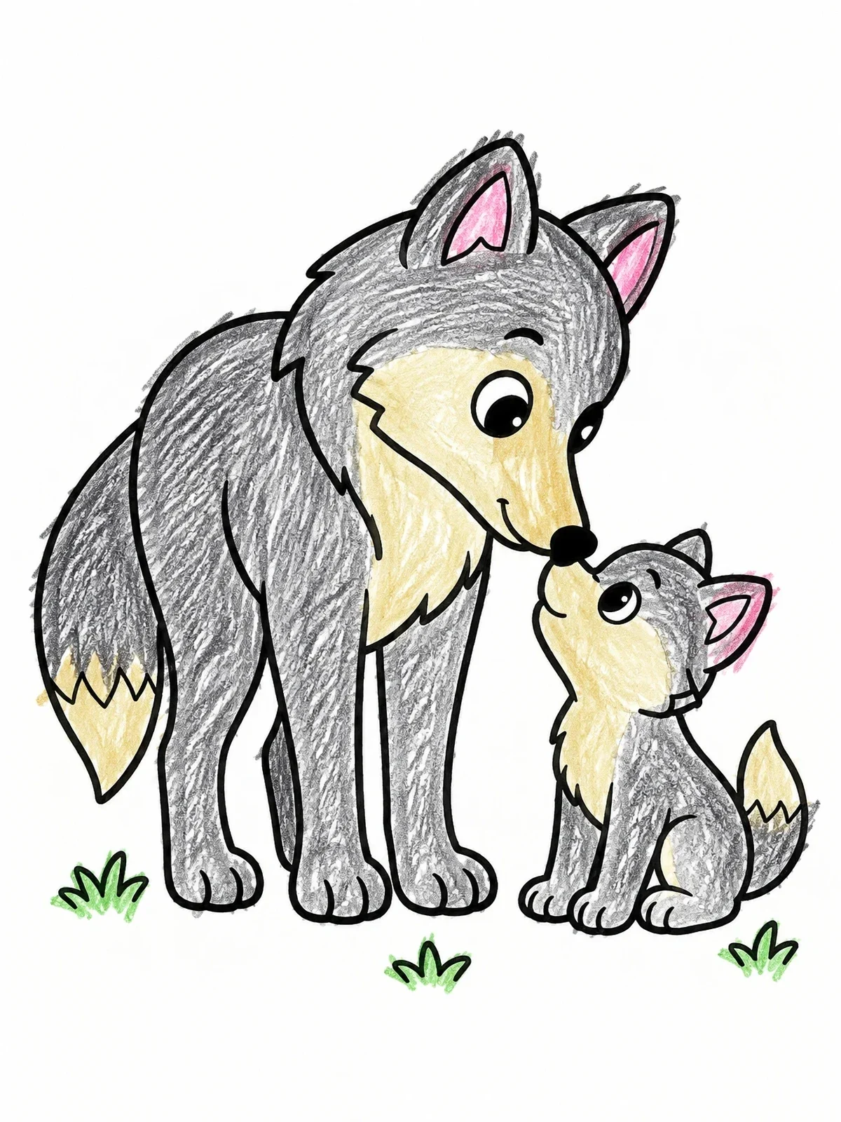 Colored example of the Mother Wolf With Cute Cub coloring page