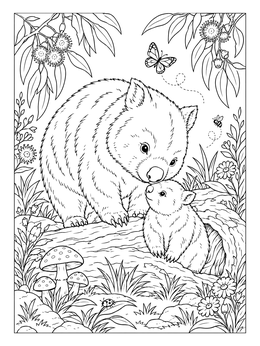 Free printable Mother Wombat And Cute Joey coloring page