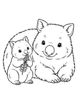 Free printable Mother Wombat With Little Joey coloring page