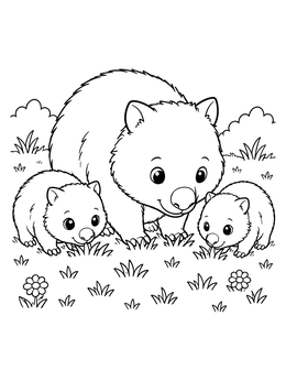 Free printable Mother Wombat With Two Cute Joeys coloring page