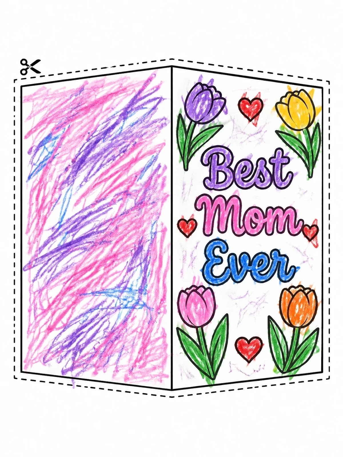 Colored example of the Foldable Best Mom Ever Card coloring page