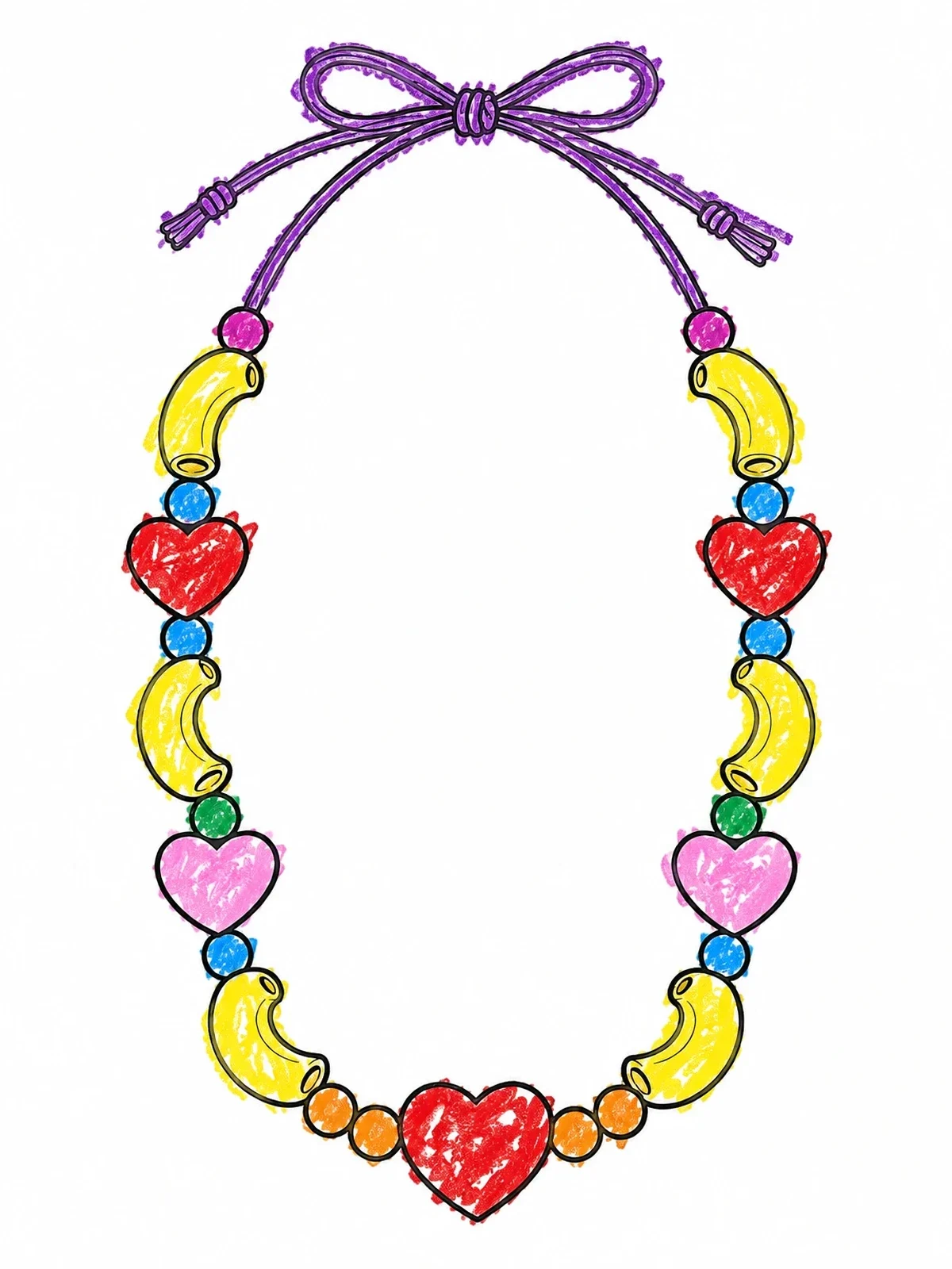 Colored example of the Handmade Macaroni And Heart Necklace coloring page