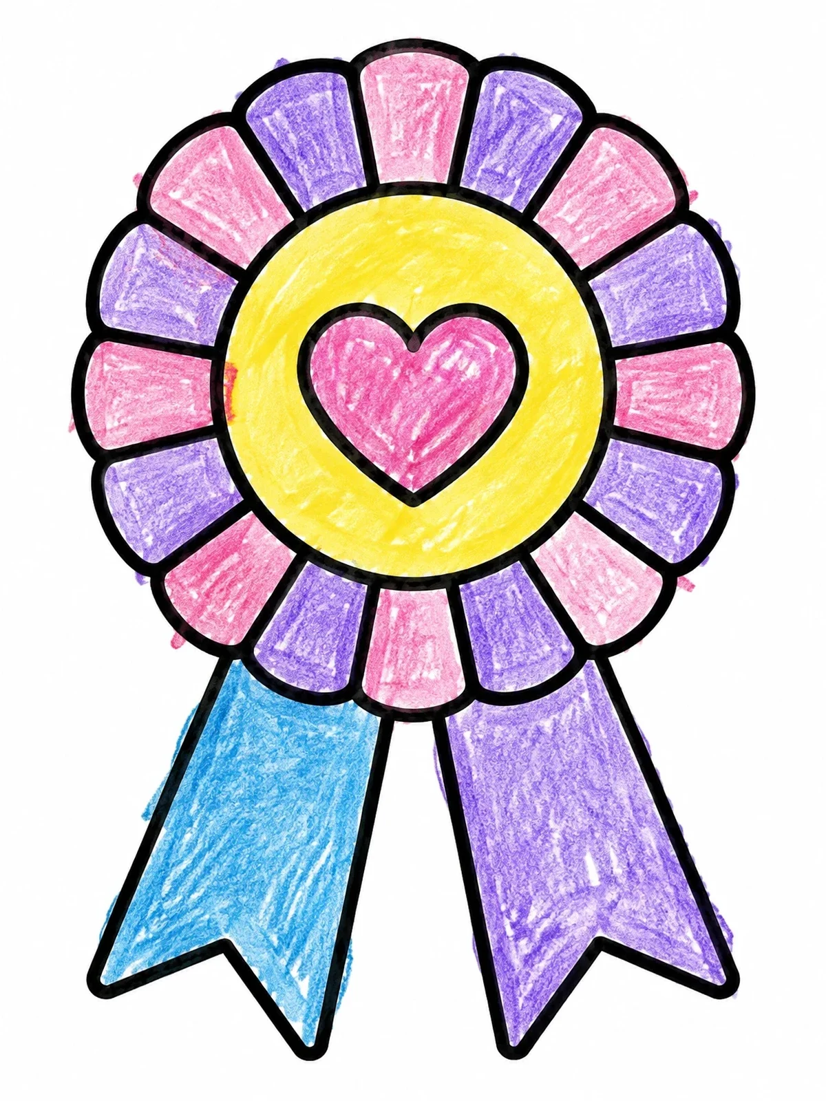 Colored example of the Heart Rosette Award Ribbon coloring page