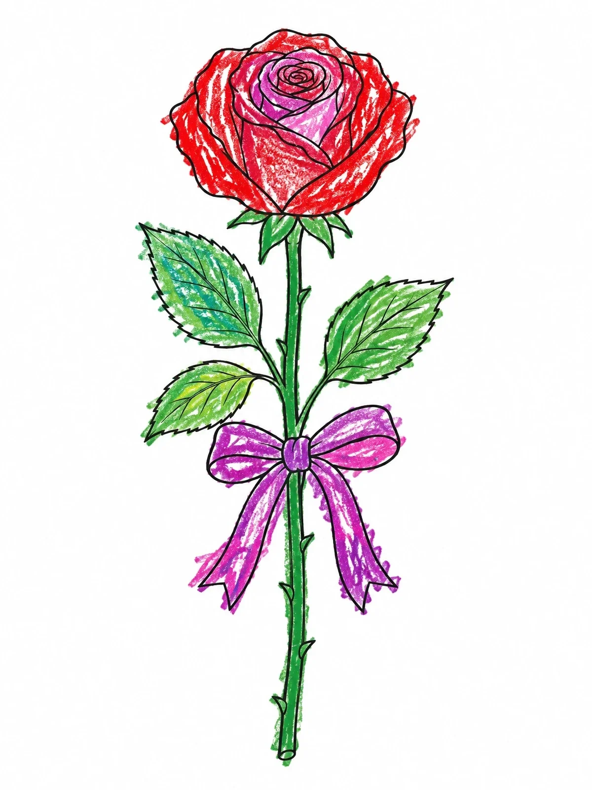 Colored example of the Long Stemmed Rose With Bow coloring page