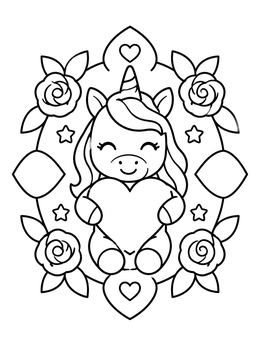 Free printable Cute Baby Unicorn With Rose Wreath coloring page
