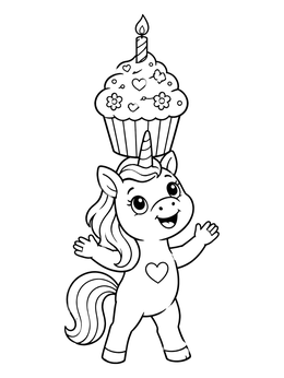 Free printable Cute Unicorn Balancing A Cupcake coloring page
