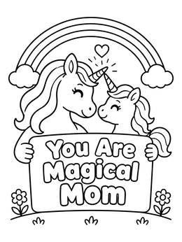Free printable Magical Mom Unicorn And Foal coloring page
