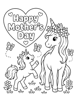 Free printable Unicorn Mother And Playful Foal coloring page