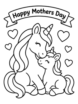 Free printable Mother And Baby Unicorn Celebration coloring page