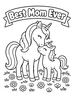 Free printable Mother And Baby Unicorn In Meadow coloring page