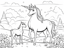 Free printable Mother's Day Unicorn With Flowers coloring page