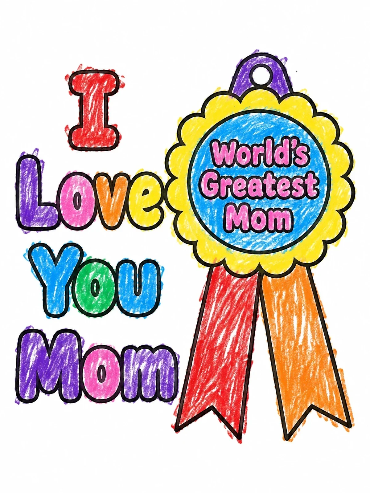 Colored example of the World's Greatest Mom Award Ribbon coloring page
