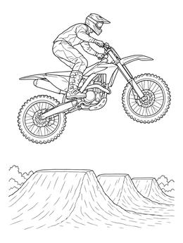 Free printable Motocross Rider Jumping Over Hills coloring page