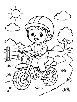 Free printable Happy Boy Riding A Dirt Bike coloring page