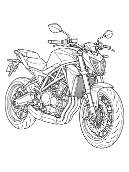 A modern naked sportbike with exposed engine details in this motorcycle coloring page.