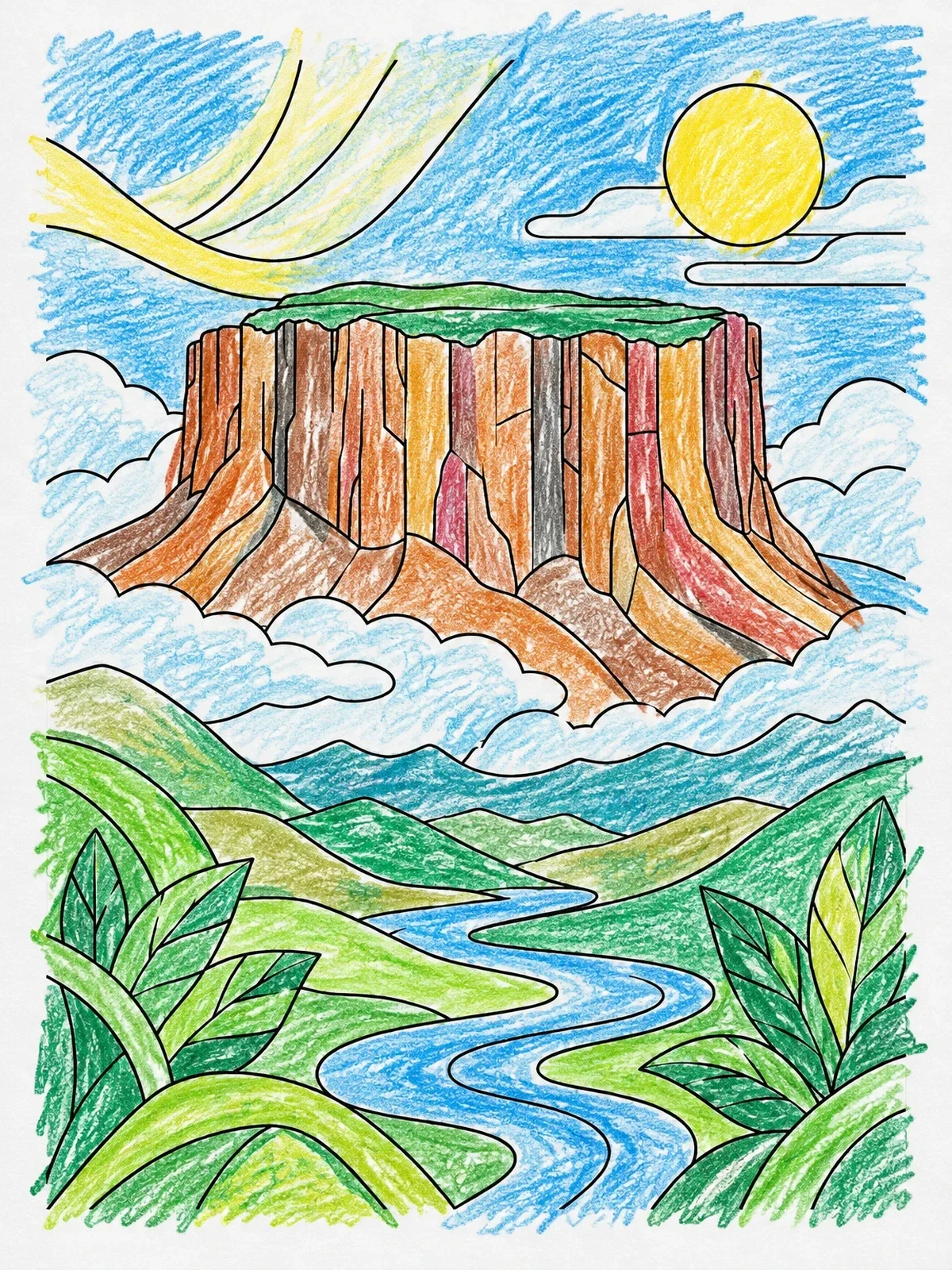 Colored example of the Mount Roraima Tepui Landscape coloring page