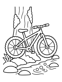 Free printable Mountain Bike By A Forest Stream coloring page