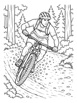 Free printable Mountain Biker Leaning On Dirt Berm coloring page
