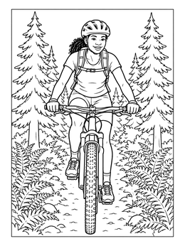 Free printable Mountain Biker On A Forest Singletrack coloring page