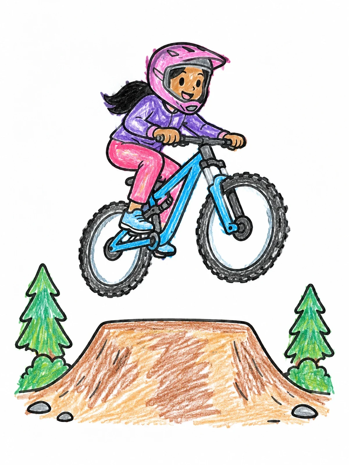 Colored example of the Mountain Biker Jumping Over Tabletop coloring page