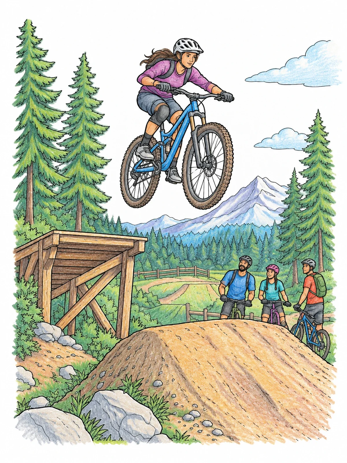 Colored example of the Mountain Biker Jumping Wooden Ramp coloring page