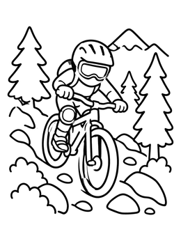 Free printable Biker Riding Down Rocky Trail coloring page