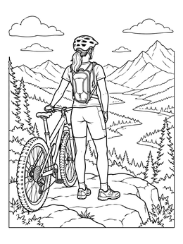 Free printable Mountain Biker At Valley Overlook coloring page