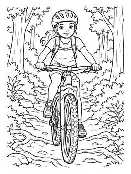 Free printable Young Cyclist On A Forest Trail coloring page