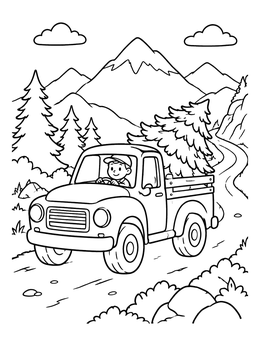 Free printable Mountain Christmas Tree Truck coloring page