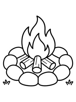 A campfire in a stone circle on this mountain coloring page.