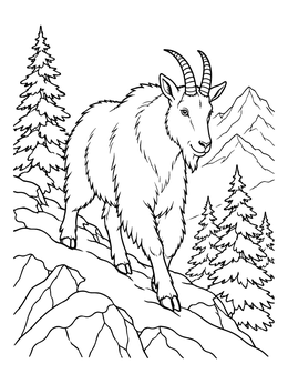 A wild mountain goat walking down a rocky slope in this goat coloring page.