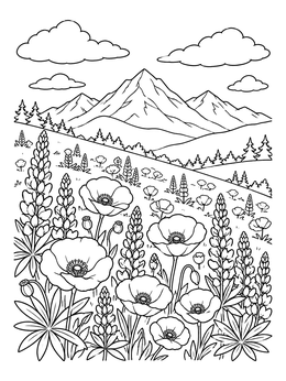 Free printable Mountain Meadow With Wildflowers coloring page