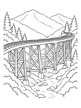 Free printable Mountain Railway Trestle Bridge coloring page