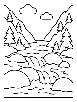 Free printable Mountain River And Smooth Boulders coloring page