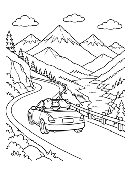 Free printable Mountain Road Trip In A Convertible coloring page