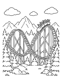 Free printable Mountain Roller Coaster Ride coloring page